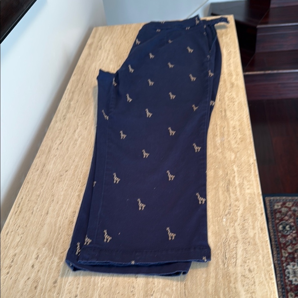 Coldwater Creek Navy Straight Leg Pants with Cream Giraffe Motif
